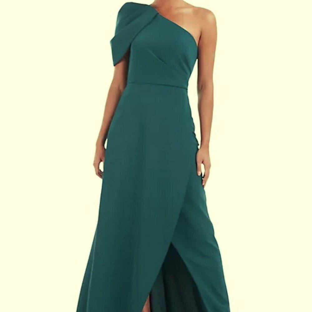 Kay Unger Ink Blue Briana One-Shoulder Draped Gown